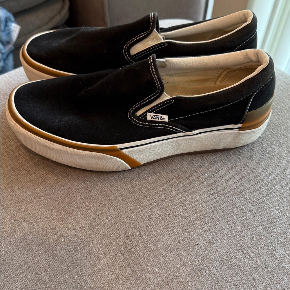 Vans Black and White Platform Slip-Ons